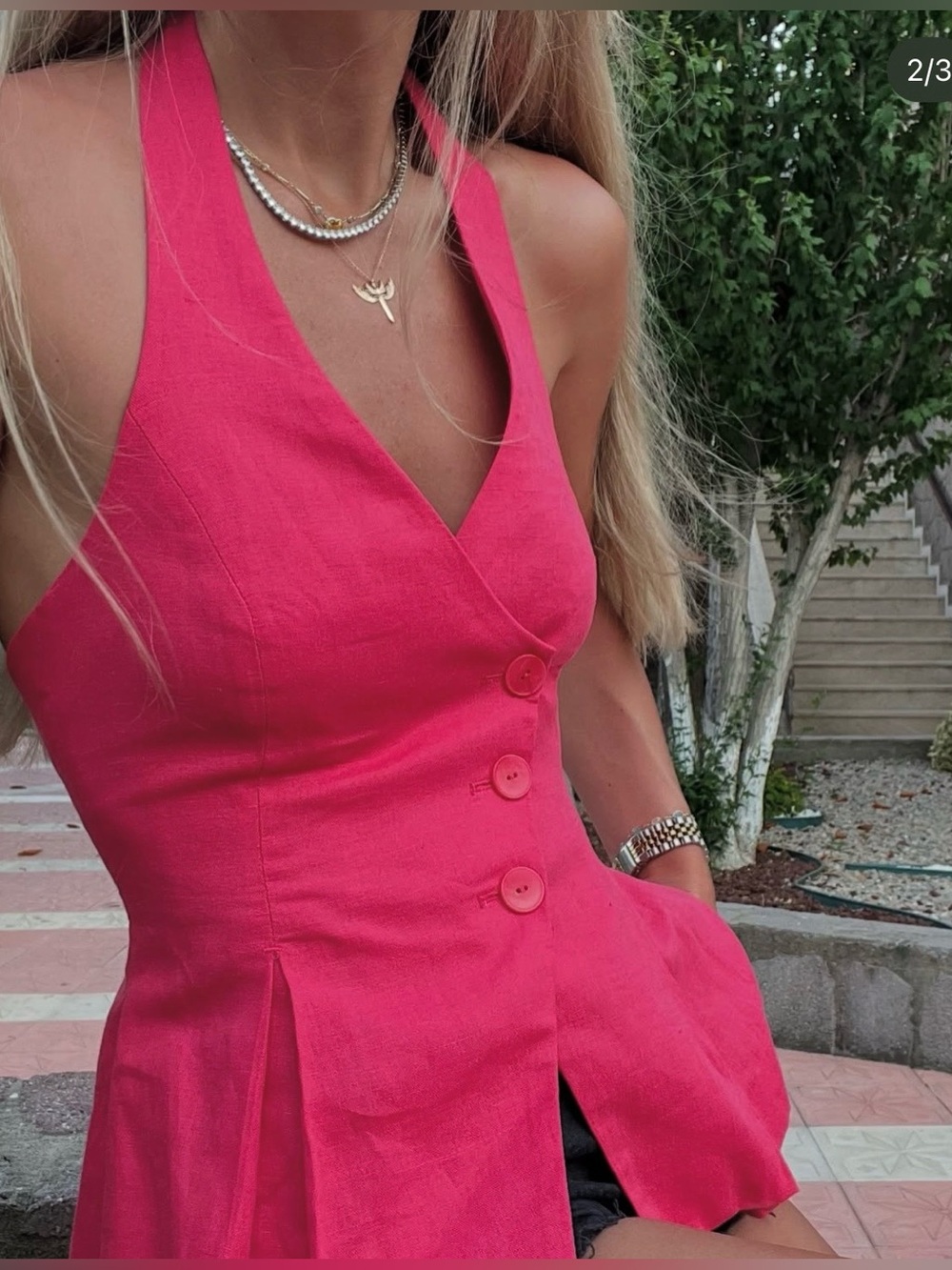 Zara double breasted white linen vest